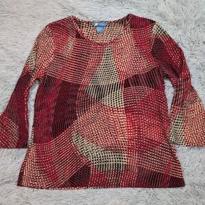 Koret Shirt‎ Womens M Red Blouse Abstract Top Career Casual Comfort